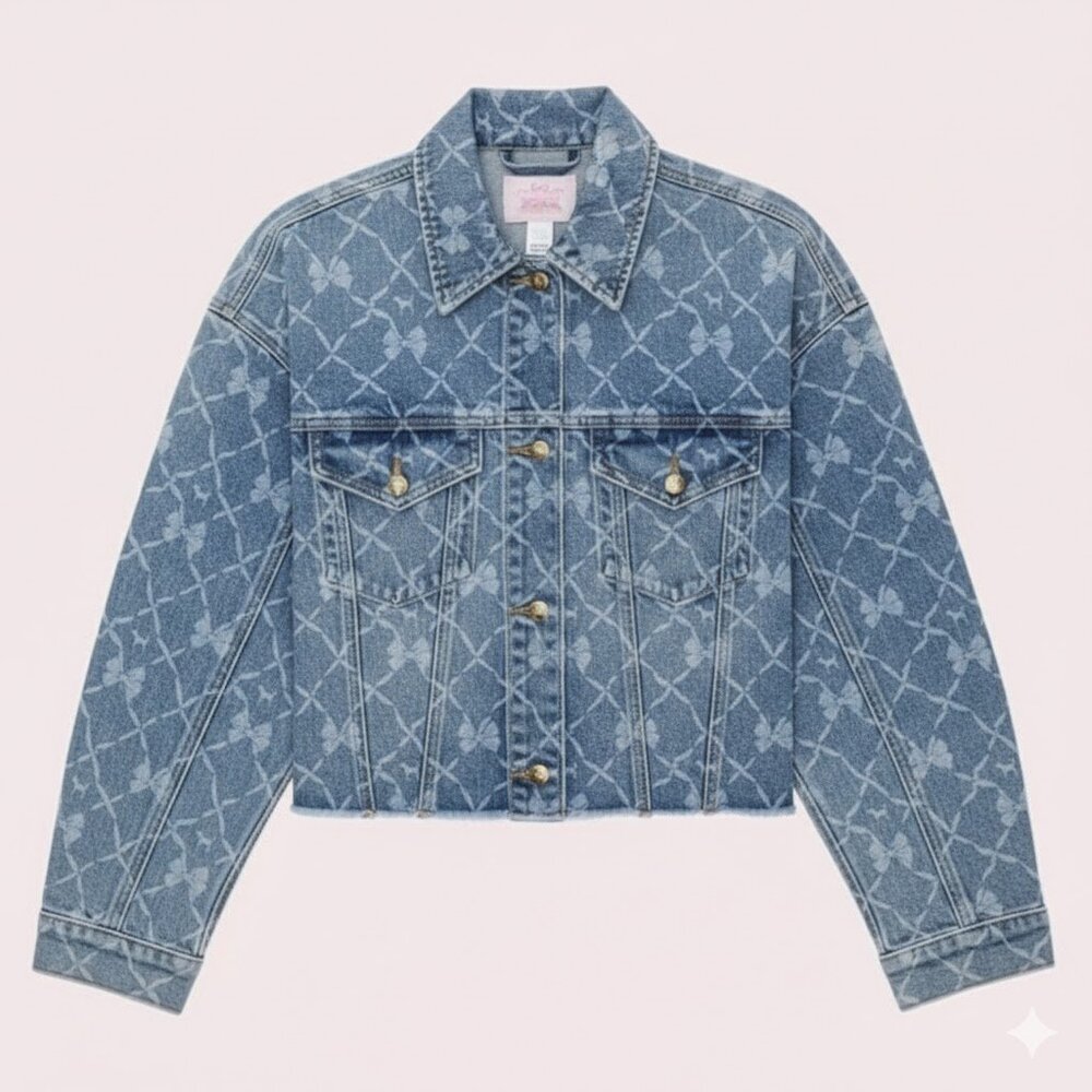 PINK X LoveShackFancy Cropped Denim Jacket NWT, Large - Picture 4 of 6
